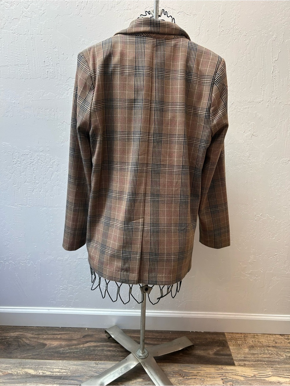 Old Navy Plaid Blazer Jacket Tan Brown Preppy Tailored Womens XS - Picture 4 of 5
